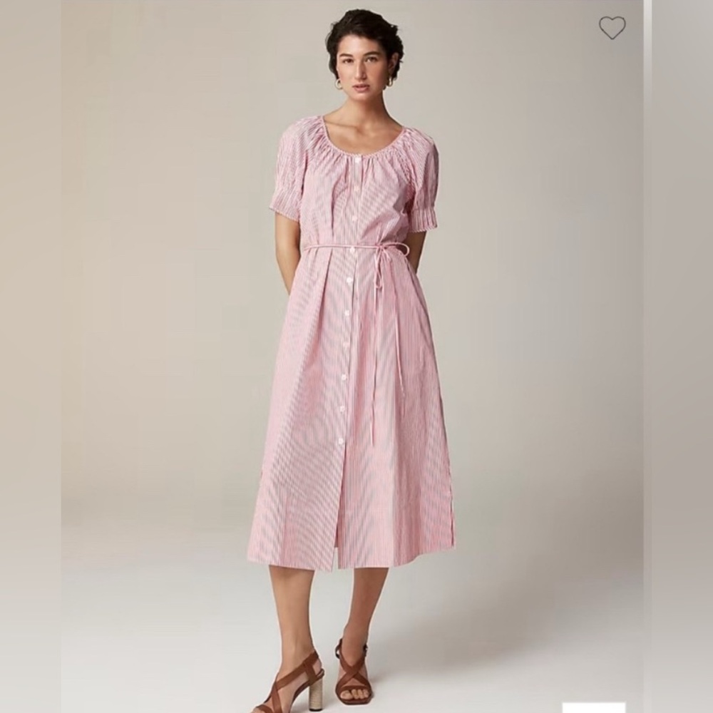 J. Crew Pink Striped Midi Dress